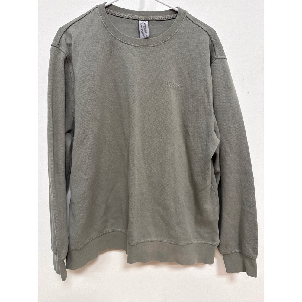 Hurley Mens Crew Neck Sweatshirt Olive Green Embroidered Logo HMS25-18360 Large